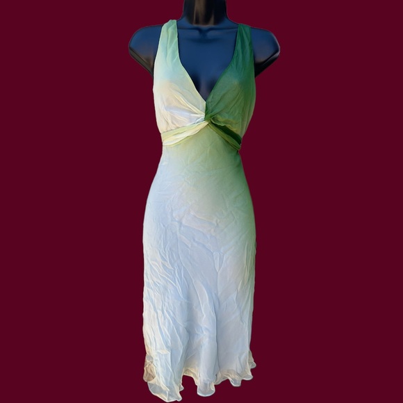 BCBGMaxAzria Dresses & Skirts - BCBGMAXAZRIA watercolor halter midi fairycore tie back dress silk 8 medium